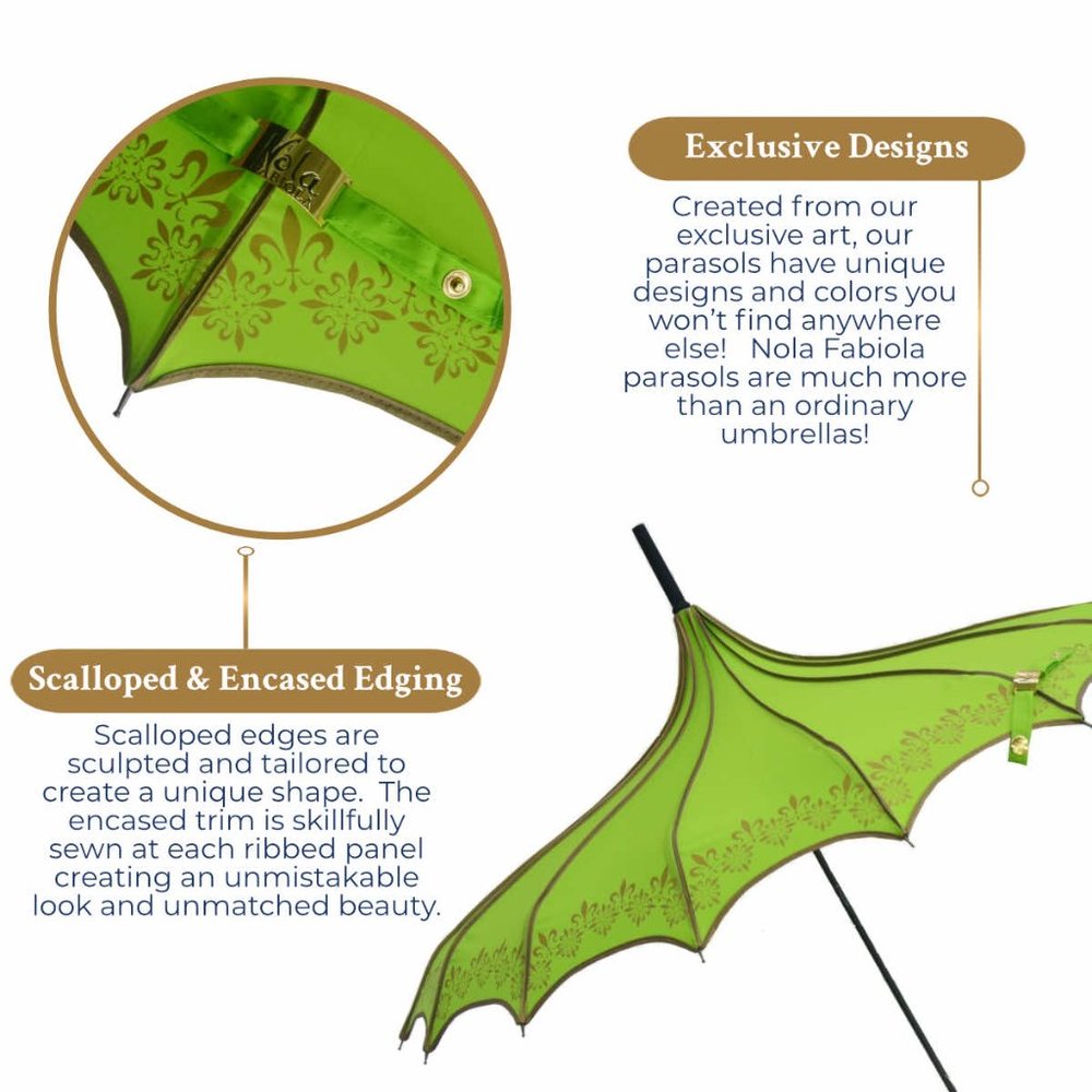 Green & Gold Parasol Style Umbrella by Nola Fabiola (Factory Second) - Picture 4 of 9